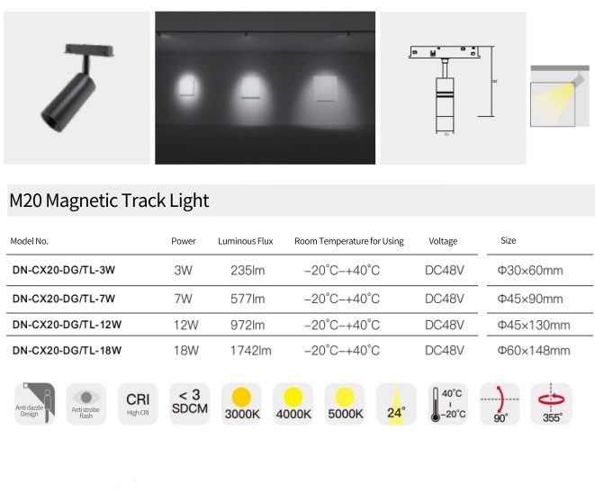 M20 Magnetic Track Light 3W
