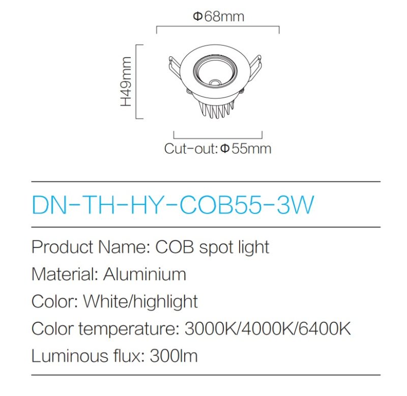 LED Spot Light DN-TH-HY-COB55-3W