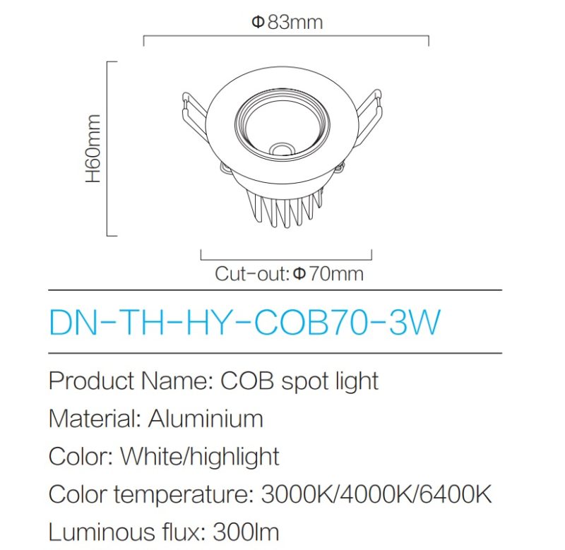 LED Spot Light DN-TH-HY-COB70-3w