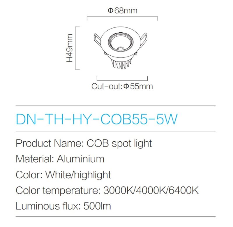 LED Spot Light DN-TH-HY-COB55-5W